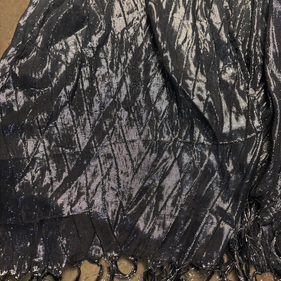 Free People Cardigan Womens OSFM Silver Metallic Shimmer Fringe Open Front Boho - Picture 3 of 6